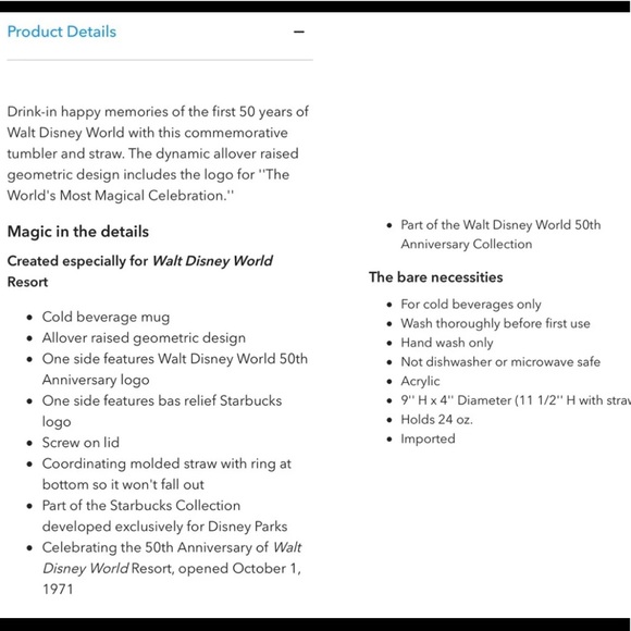 Walt Disney World 50th Anniversary Studded Starbucks Tumbler with Straw – Pink - Picture 5 of 5